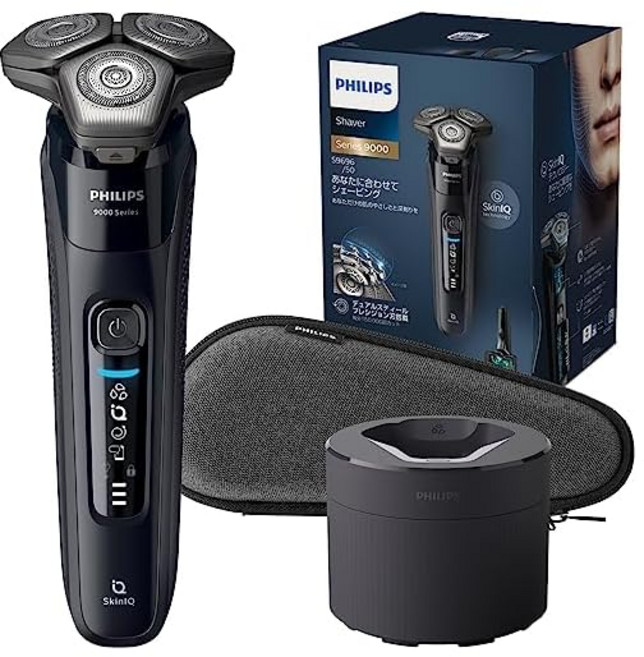 필립스 전기 면도기 9000 시리즈 세척기 포함 모델 전동 면도기 남성용 (72날 회전식 / SkinIQ 기술 목욕 중 면도 전면 세탁 가능) S9696/50 블랙 Amazon.