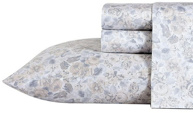 Laura Ashley Home 새틴 컬렉션 침대 시트 세트 실크처럼, Quartet Grey