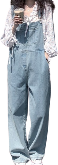 실비마켓 바로입는 와이드 여자 멜빵바지