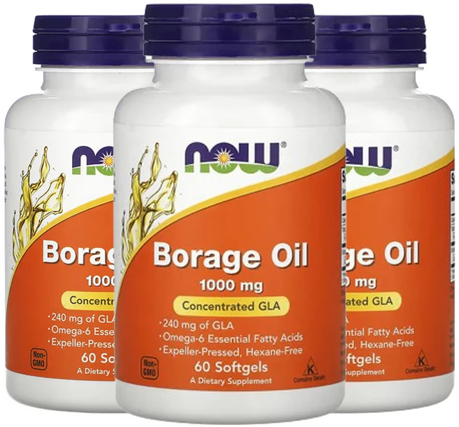 나우푸드 보리지 오일 농축 GLA 1 000mg 소프트젤 60 정, 60정, 3개 - 쿠팡