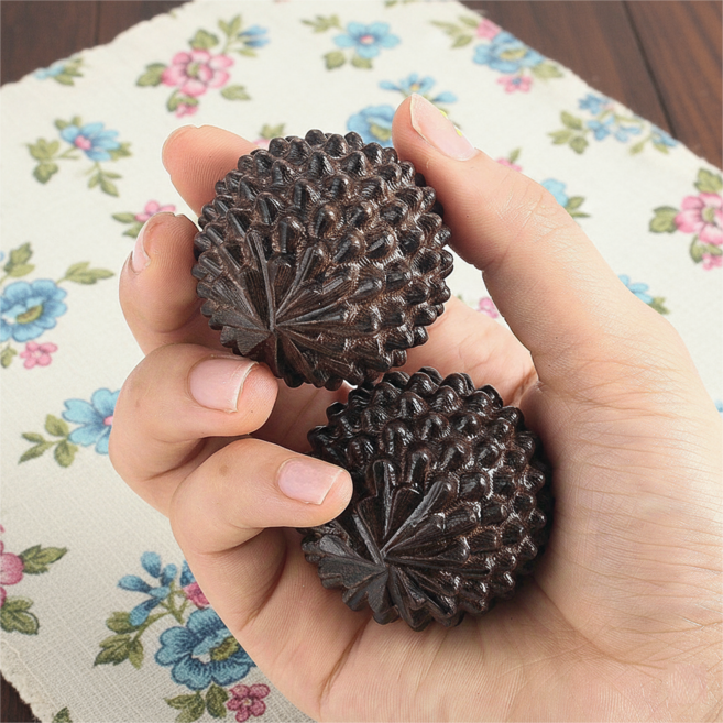 천연 나무 손바닥 마사지 볼 손 지압볼 2P 세트, 2개, 우드