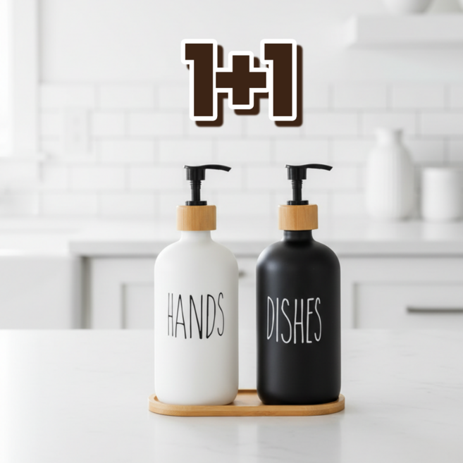 데일리스위트 세제 핸드워시 디스펜서 손세정제 주방 욕실 용기 세트, 1세트, 화이트 블랙