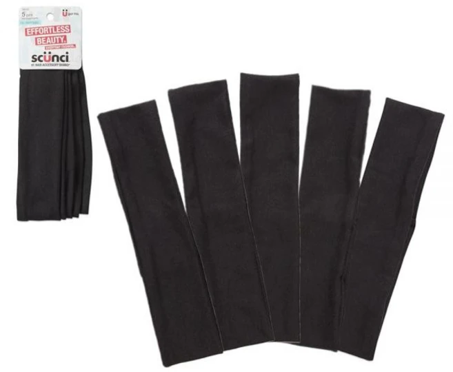 Scunci by Conair 소프트 스트레처블 헤드밴드 - 여성용 액세서리 남성용 러닝 블랙 5 카운트, 5 Count, Black - 쿠팡