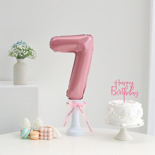 이벤트홀릭 숫자 풍선 스탠드 세트 생일파티용품 기념일, 7, 1개, 핑크