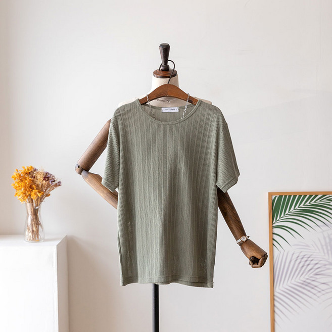 코코세븐 여성 빅사이즈 츄러스 납빠 라운드넥 여름 니트 반팔 티셔츠