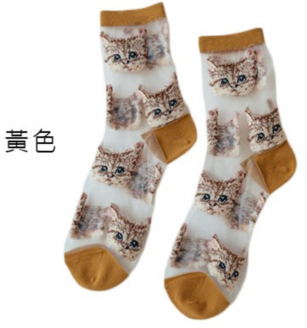 OT SHOP 襪子 透膚絲襪 玻璃襪 中筒襪 貓咪圖案 潮流個性