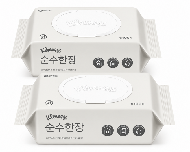 크리넥스 순수한장 물티슈 100매 캡형, 2개, 37g