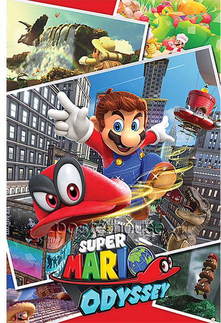 MAXI Poster 포스터 61x91 - 슈퍼 마리오 / Super Mario Odyssey (Collage), 레드