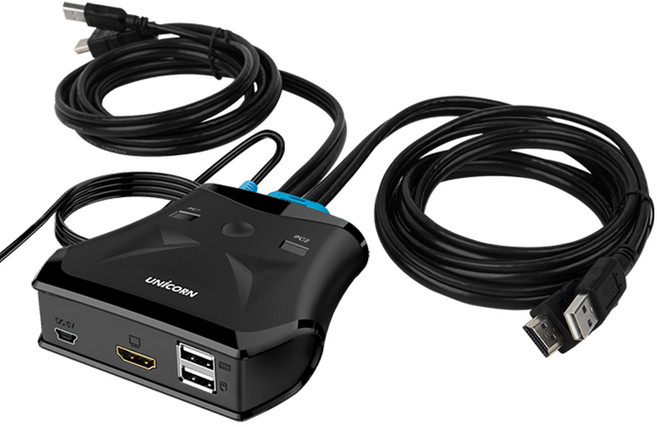 유니콘 KVM-200HDMI 2대1 4K 60Hz HDMI KVM스위치 케이블연결형, 상세 설명 참조