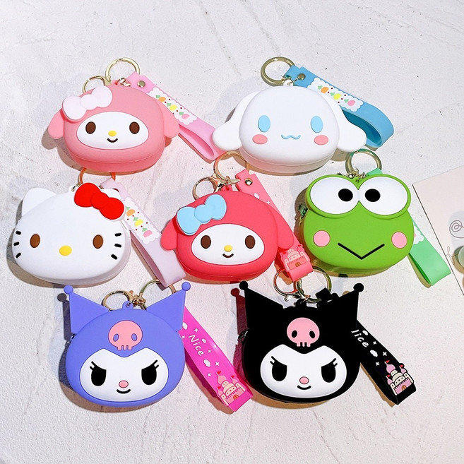 산리오 캐릭터 지퍼 동전지갑 실리콘 키링 에어팟 이어폰 파우치