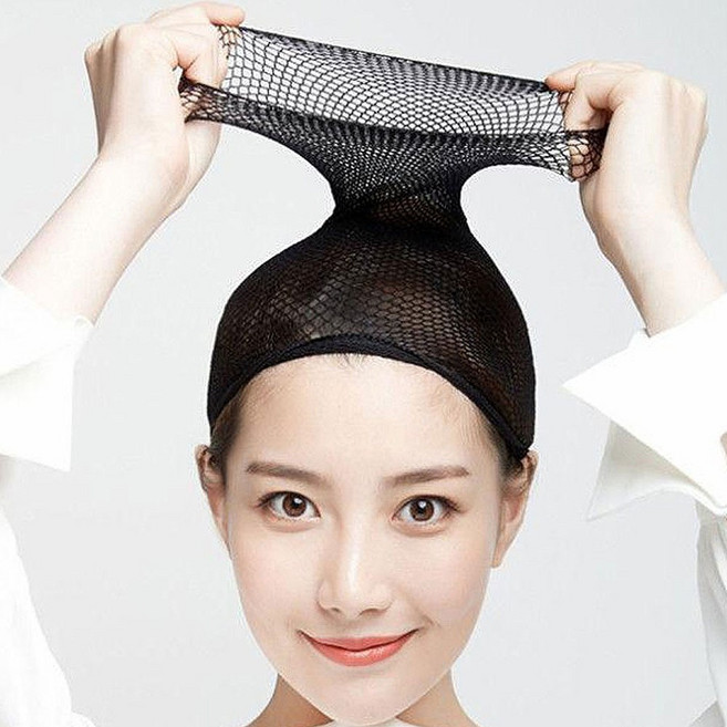 미즈코스 가발 착용망 머리망 머리 고정 망사 두건, 4개, 뚫린것 블랙