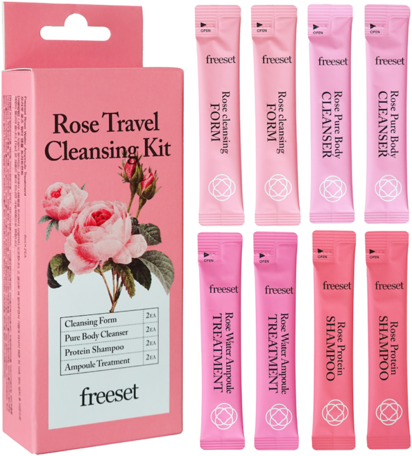 프리셋 여행용 클렌징 세면도구 트래블키트 세트(샴푸+앰플트리트먼트+바디클렌저+클렌징폼), 1세트