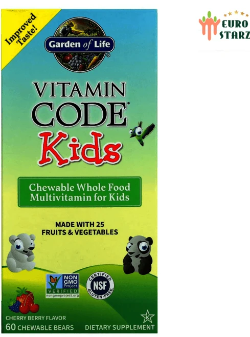 Garden of Life (가든 오브 라이프) Vitamin Code 어린이용 츄어블 천연 식품 종합비타민 체리 베리 맛 곰 모양 츄어블 60정, 60개 - 쿠팡
