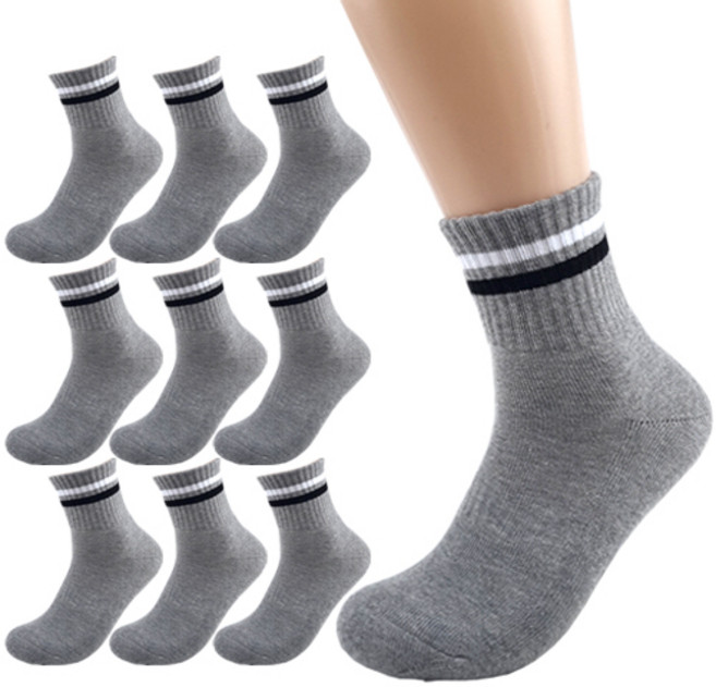 올리싹 5+5 두꺼운 남성용 국산 더블쿠션 두줄 스포츠 중목 양말, 그레이, 10개