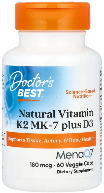 닥터스베스트 MenaQ7 및 비타민D3 비타민K2 MK-7 180mcg 베지 캡슐 60정, 1개 - 쿠팡