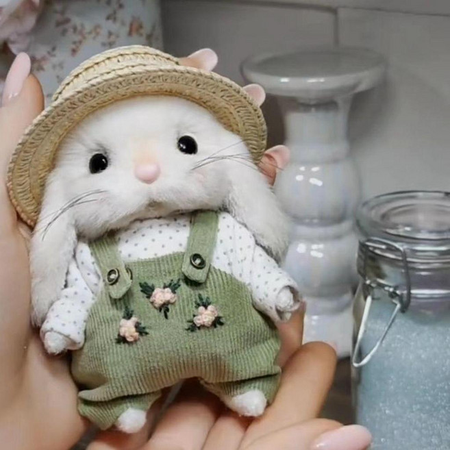 可愛兔 泰迪小兔子 14cm 毛絨玩偶 兔子園丁, 1個