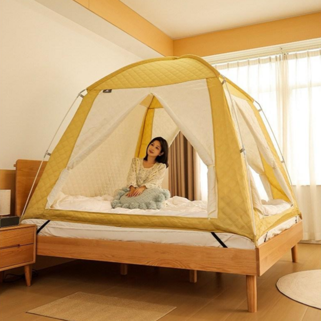 YAPOGI 따따한 보온침대용 침대 사각실내 2-3인용 패딩 난방텐트