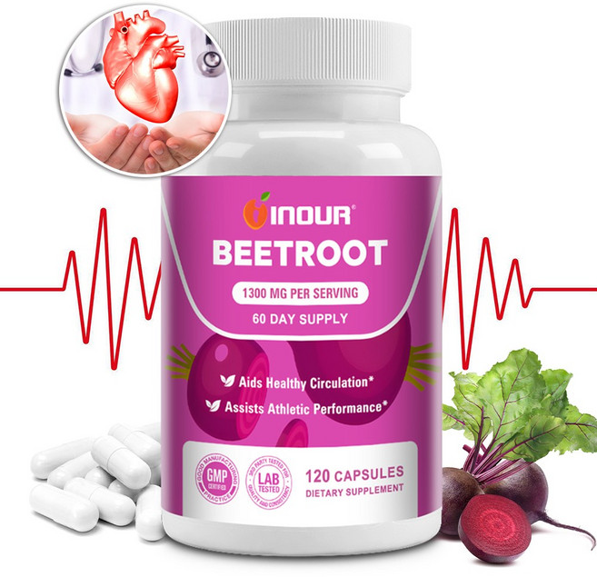 유기농 비트루트 캡슐 – 1회 제공량당 비트루트 분말 1300mg 함유 – 혈액 순환 및 지구력 향상 – 비유전자변형(Non-GMO) 비건 글루텐프리, 2개, 120정