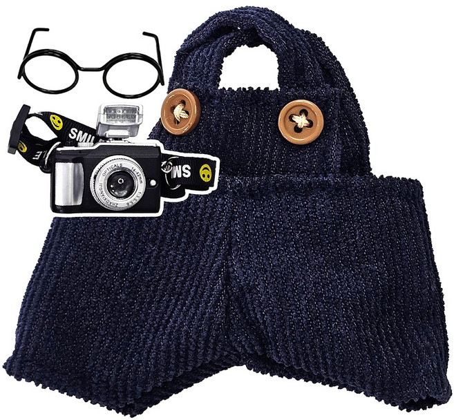 로앤제이 모루인형 봄옷 의상 소품 세트 모루 꾸미기 재료 악세사리 부자재 10cm 15cm, 네이비 멜빵 코디, 1개