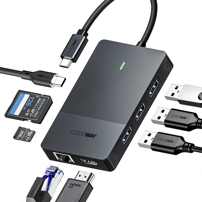코드웨이 USB C타입 노트북 멀티허브, 8포트, 1개