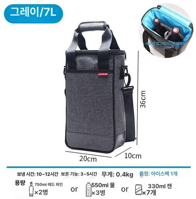 와인 보온 보냉 가방 보온백 와인쿨러 와인칠러, 1개, 업그레이드 버전-그레이-2병 세트 블루