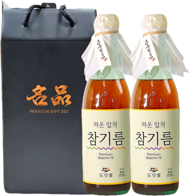 요맛애 저온압착 참기름 350ml 2개번들 선물세트 통참깨 100% 방앗간, 2개