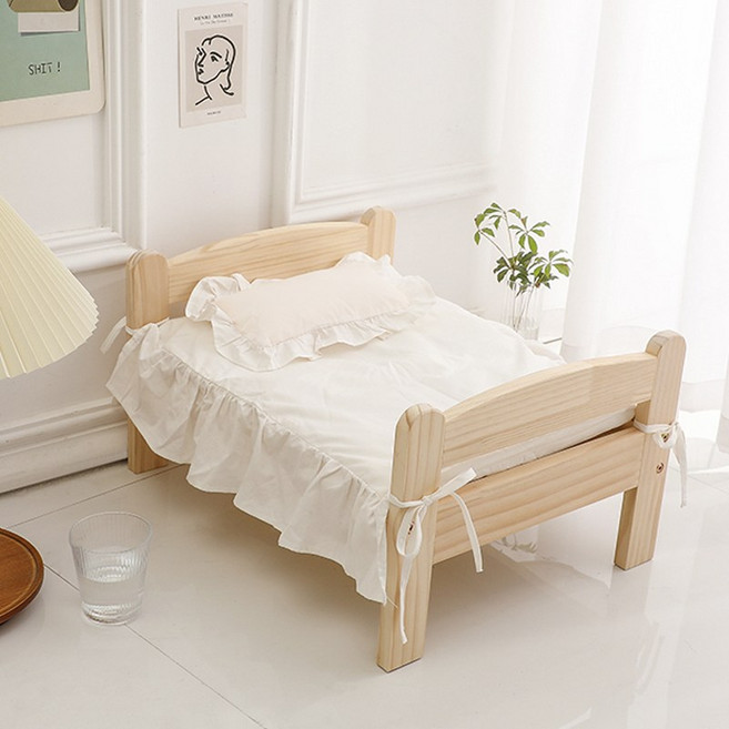 헤라우스점핑 고양이 강아지 반려동물 꿀잠 원목 침대, 화이트, 1개