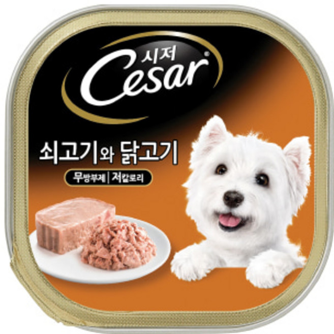 시저 강아지캔 통조림 주식 간식 습식캔 쇠고기와 닭고기 100g 24개, 닭+소