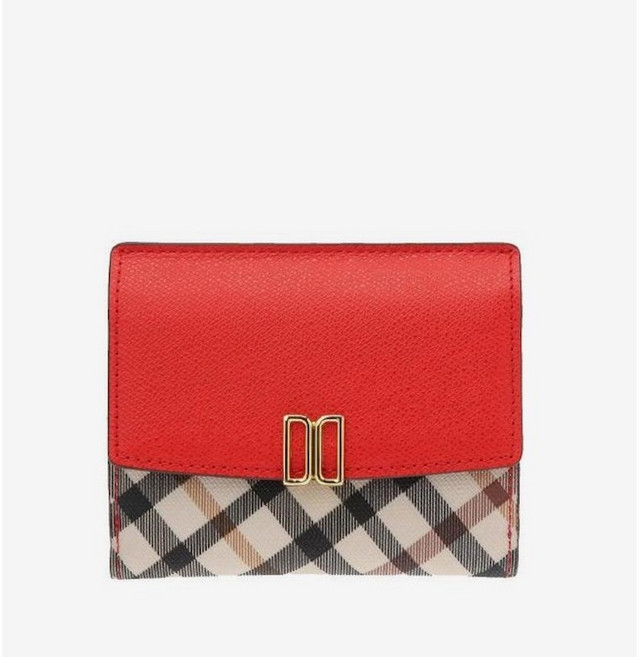 닥스 레드 체크배색 DD로고 3단 반지갑