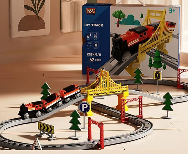 예스이 어린이 전동 기차 트랙 2in1 세트 레일 놀이 완구 기차 장난감, 1세트, 혼합색