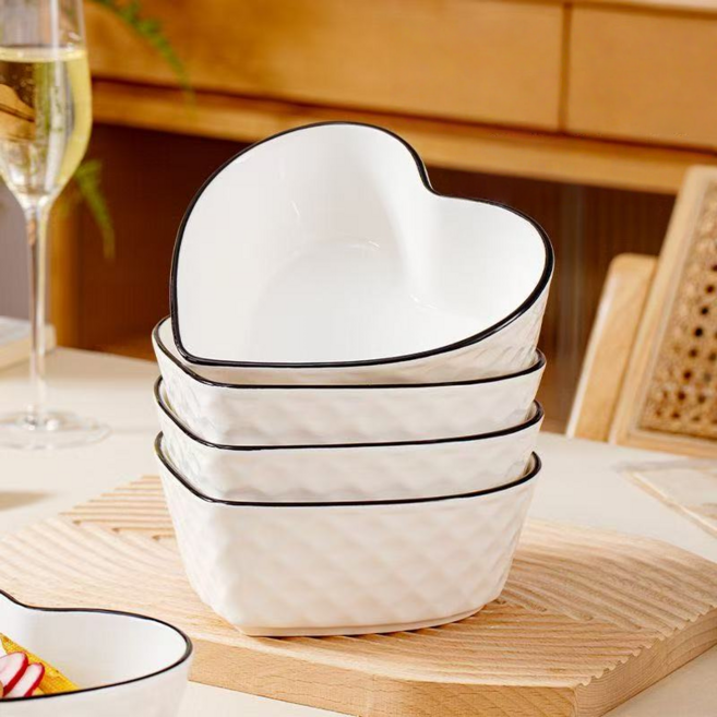 하트 샐러 드볼 마름모꼴 메쉬스 국사발 모던하우스 냉면 그릇 세트 790ML, 4개, 화이트