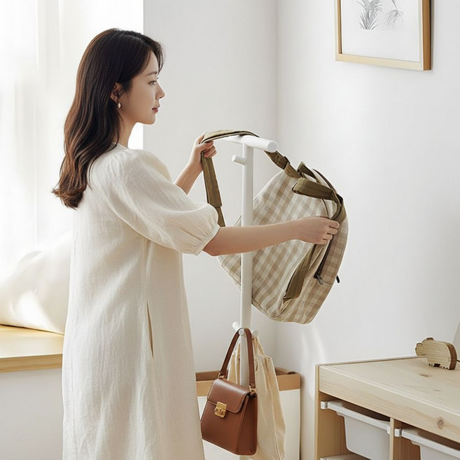 캐시픽 스탠드 가방걸이 책가방 철제 스탠드행거, 화이트