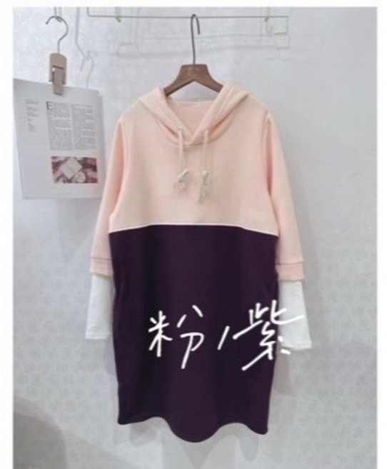MIKA米卡服飾 長版刷毛帽T, 粉紫
