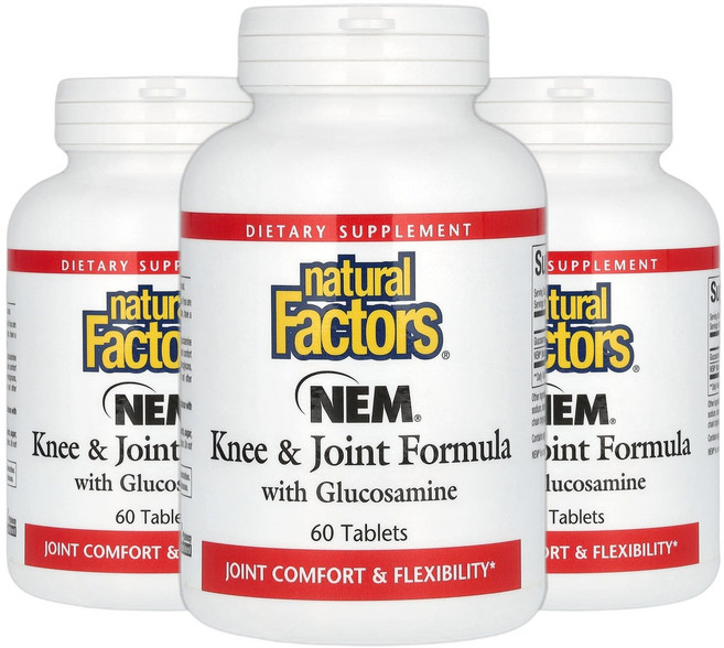 2+1 캐나다산 네츄럴팩터스 NEM 무릎 및 관절 포뮬라 글루코사민 함유 60정, 3개