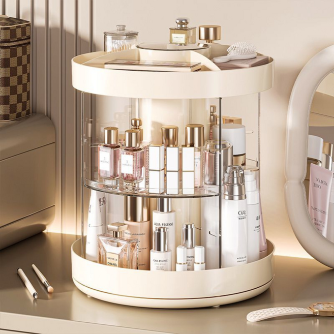 Yodevoe 화장대 진열대 다단 원통형 오픈 구조, 1개, 크림화이트