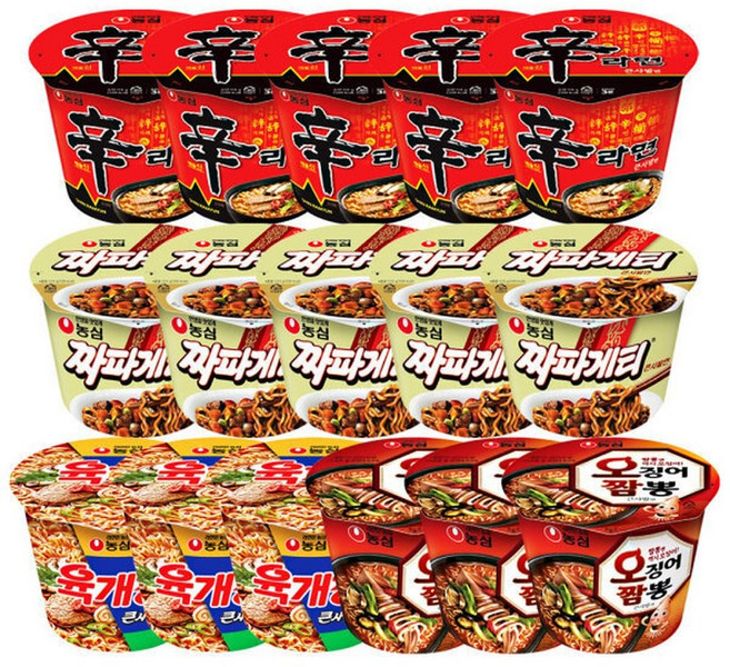 농심 큰컵 4종 기획세트 (신라면 5개 + 짜파게티 5개 + 육개장 큰사발 3개 + 오징어짬뽕 3개), 16개