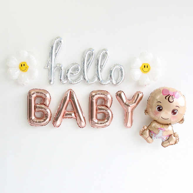 이벤트홀릭 베이비샤워 풍선 파티용품세트 헬로 베이비 아기, 1개, 2.여자아기 세트