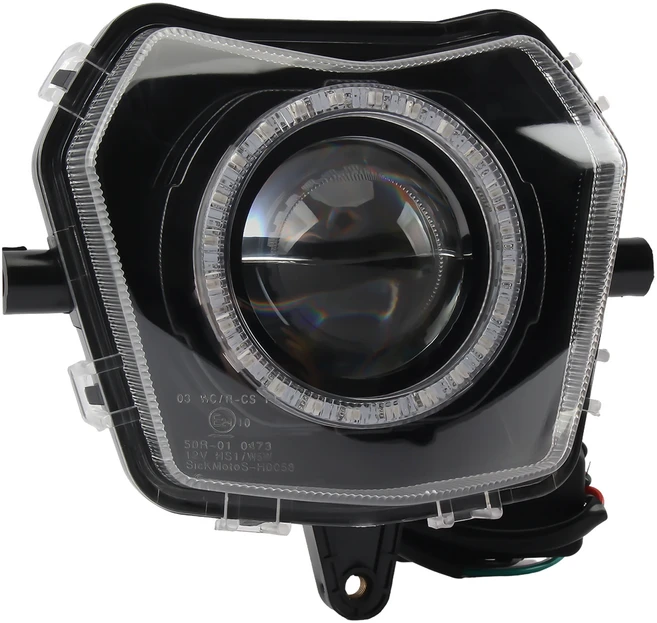 호환 바이크 오토바이 LED 전조등 HD 상향등/하향등 엔젤아이 앱 제어 (판틱 XE XM 50 XEF 125 250 XMF 125, 01 검정색