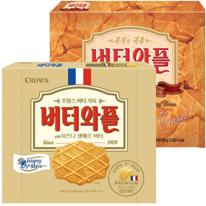 크라운 버터와플오리지널316g+위드이즈니생메르버터316g, 1세트, 총2개