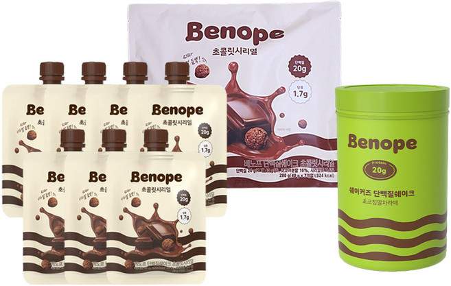 베노프 단백질 쉐이크 초콜릿 시리얼 40g x7개 + 초코칩말차라떼 600g x1개, 1세트, 880g