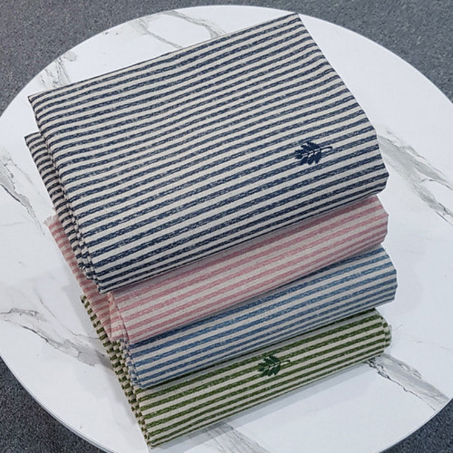 린넨 리프 스트라이프 4컬러 원단, 블루, 1개