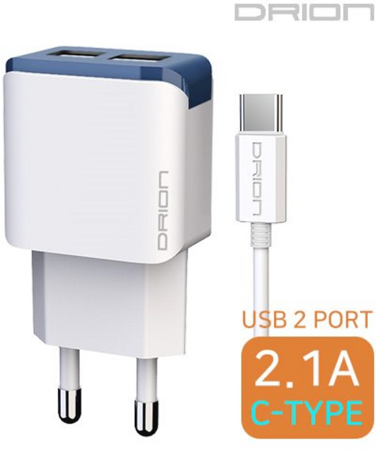 DRION NEW 가정용 USB 2구 2.1A C-TYPE 충전기, 화이트, 1개
