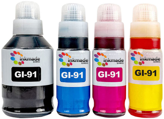 잉크메이드 캐논 GI-91 호환 잉크 4색세트 G2960 G3960 G1920 G3920 G2923 G2920 G3923 G3963 G3962 G4990 G4981, 1개