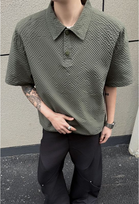 男士泡泡紗格子短袖Polo衫 速乾涼感