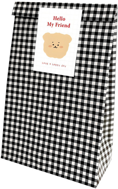 베이빈 블랙 체크 각대봉투 헬로베어 스티커, 30세트