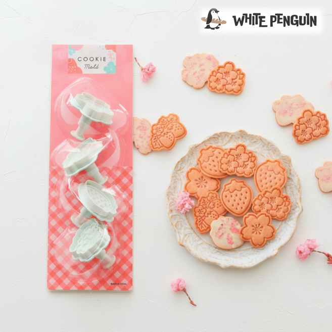 화이트펭귄 쿠키틀 벚꽃모양 4P, 1세트, 화이트