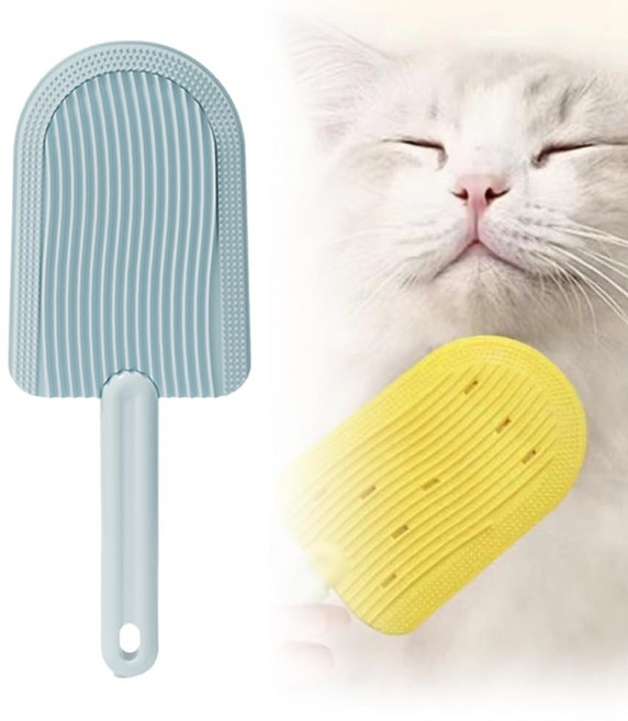 [더알파/고양이빗] 2in1 양면 기능성 저자극 실리콘 브러쉬 반려동물용 브러쉬+소파-카펫 털 청소 겸용, 1개, 파란색