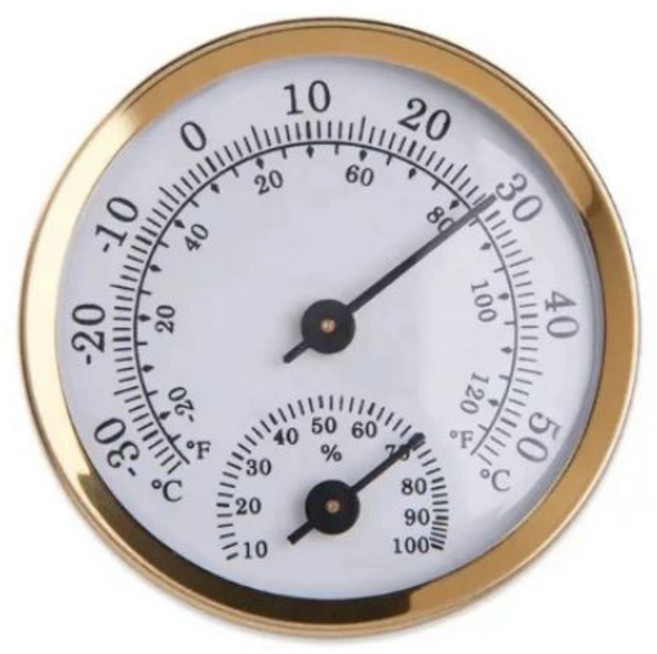 아날로그 온습도계 벽걸이 원예인테리어 온도 습도 측정기, 골드, 1개