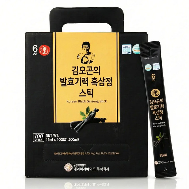 한의사 김오곤의 국내산 6년근 흡수가 빠른 발효기력 흑삼정 스틱, 100개, 15ml