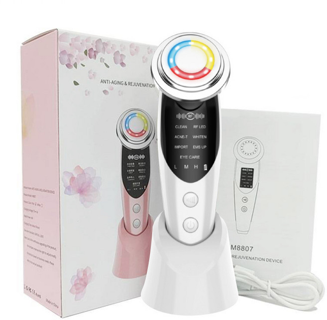 DFMEI 導入美容儀 臉部按摩潔面儀, 1個, 潔面儀(7模式)白色英文:如圖